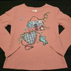 Girl's‎ Fashionista Long Sleeve Shirt Glitter Rhinestone Top Pink Size 5